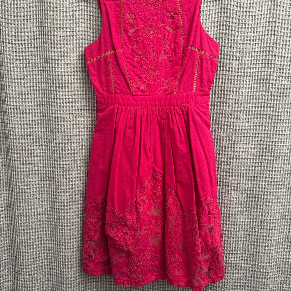 Anthropologie Pink Embroidered Dress